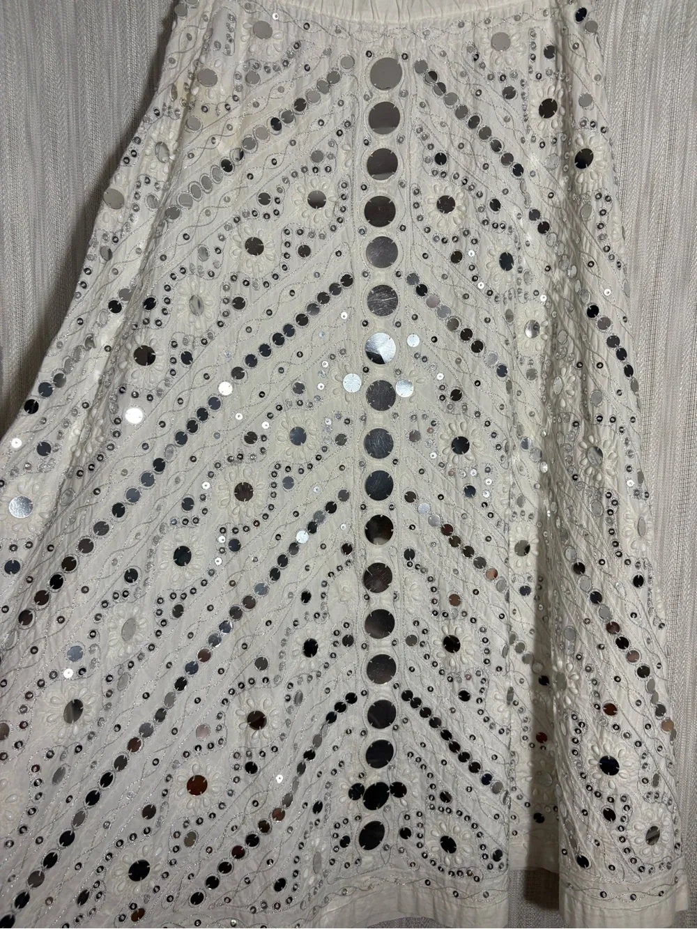 Tory Burch Mirror Embellished Cotton Maxi Skirt White Boho RN 114245 Statement